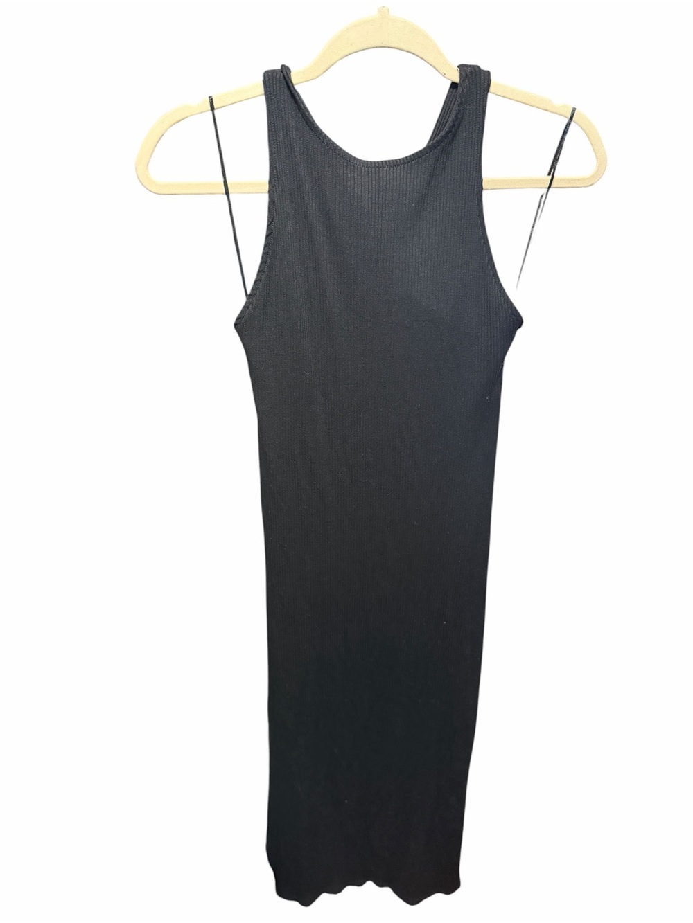 H&M Black Ribbed Midi Dress Size S Criss Cross Open Back Bodycon Sleeveless